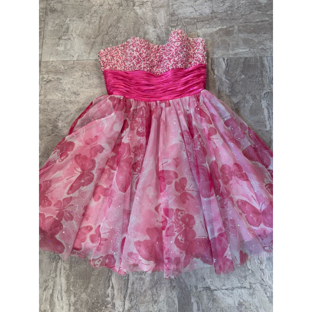 Jovani Pink Strapless Sequin Butterfly Prom Cocktail Short Dress Size 6 - Picture 2 of 6